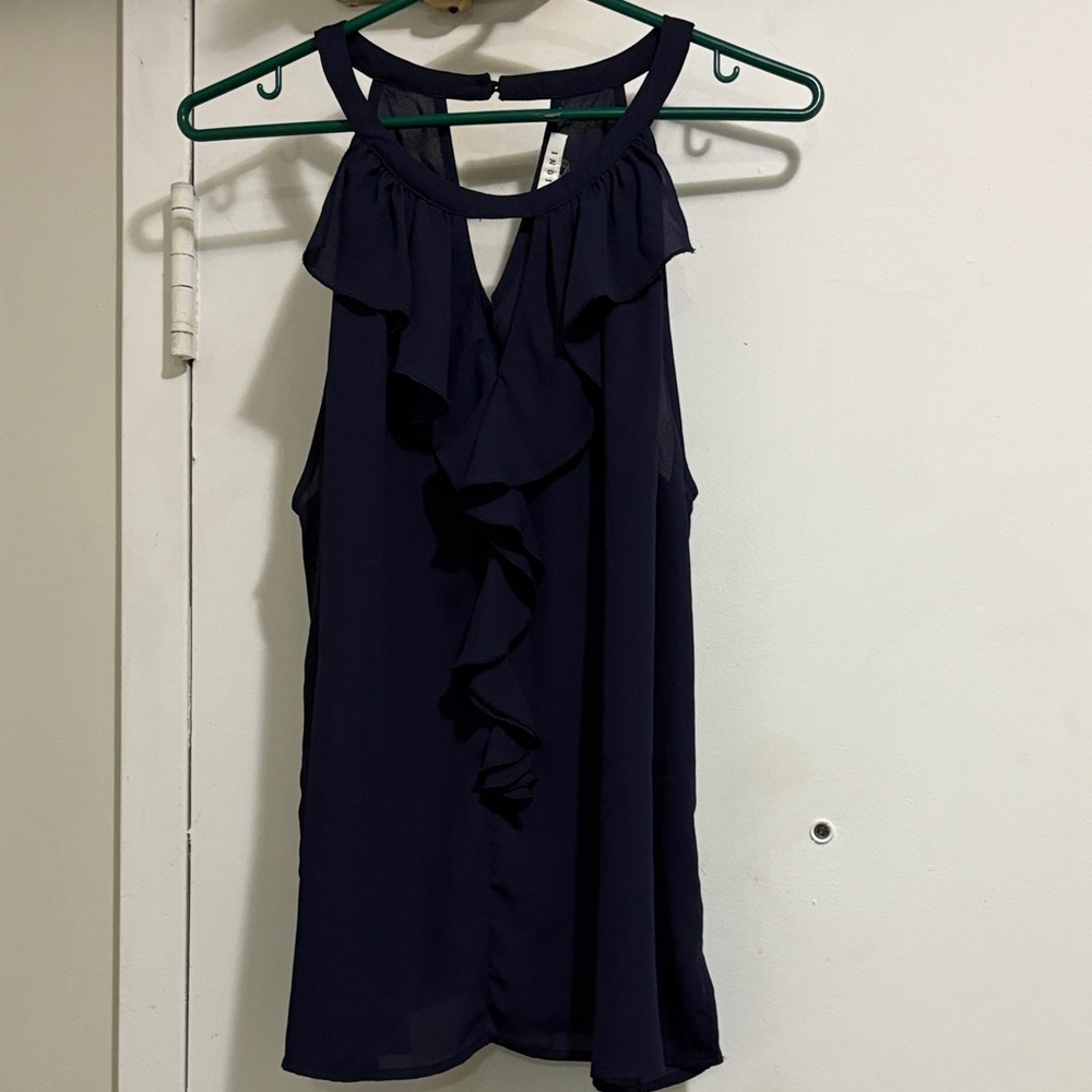 Sioni Navy Ruffle Sleeveless Blouse